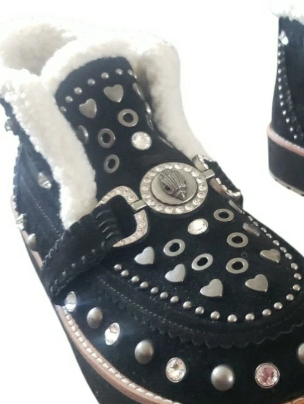 Kurt Geiger Black Suede Studded Buckle Eagle Sharpa Ankle Boot New 11
